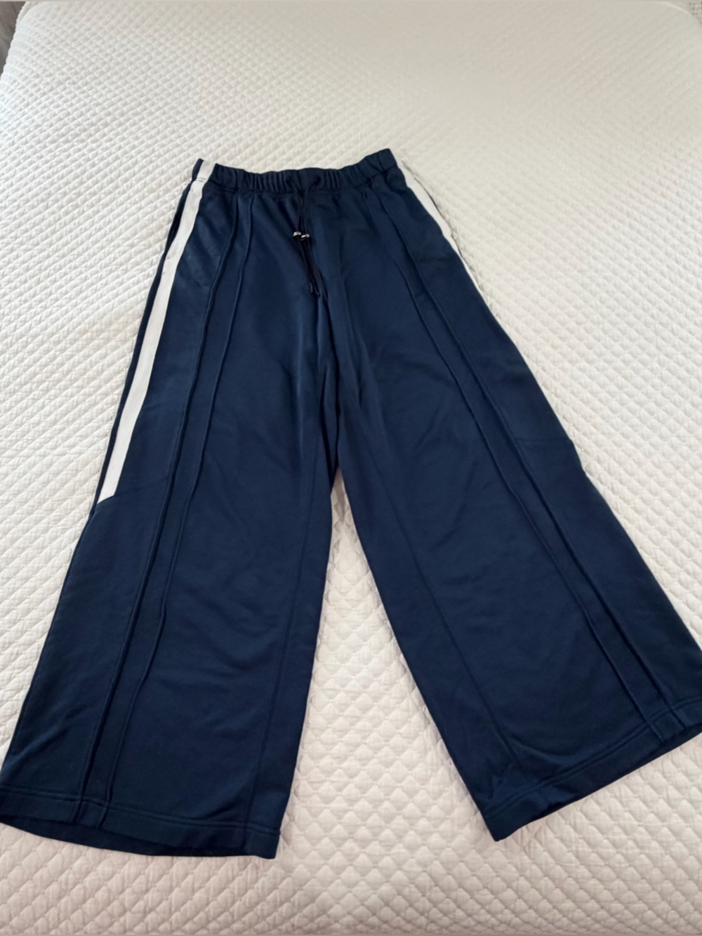 FP Movement by Free People Navy Wide-Leg Track Pants with White Side Stripe